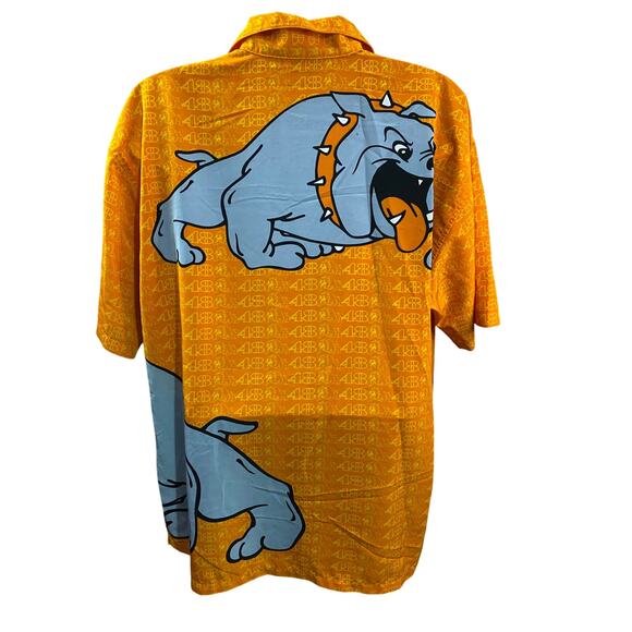 Vintage 90’s Y2K 48 Jeans USA 2XL Bulldog Orange Factory Button Shirt - Picture 2 of 9